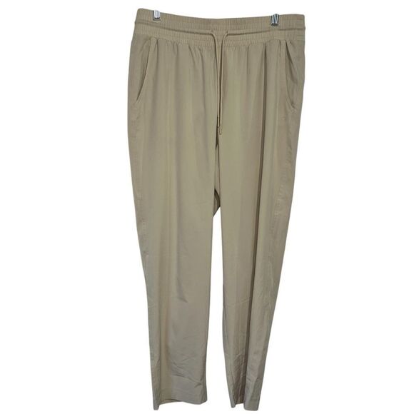GapFit Drawstring Athletic Pants Womens Large Beige Pockets Track Athleisure - Picture 1 of 5
